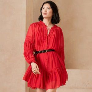 Banana Republic Crinkle Shirtdress with Silk in Red Sunset XS